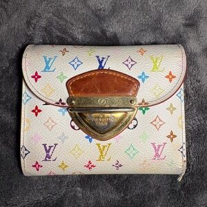 Louis Vuitton x Takashi Murakami Monogram Multicolore Joey Wallet White Litchi